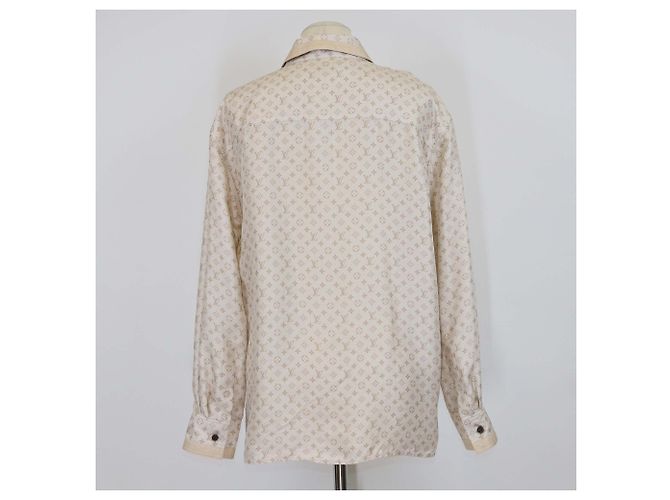 Camicia Louis Vuitton a maniche lunghe con bottoni in seta monogram beige - vista 3