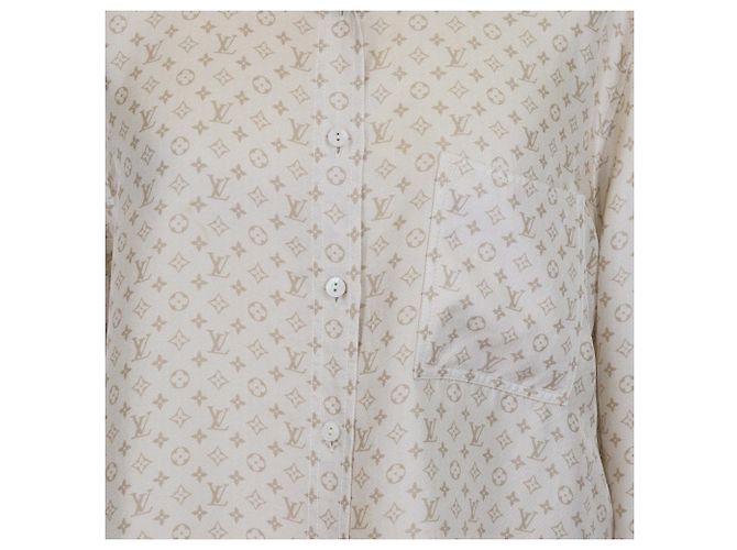 Camicia Louis Vuitton a maniche lunghe con bottoni in seta monogram beige - vista 4