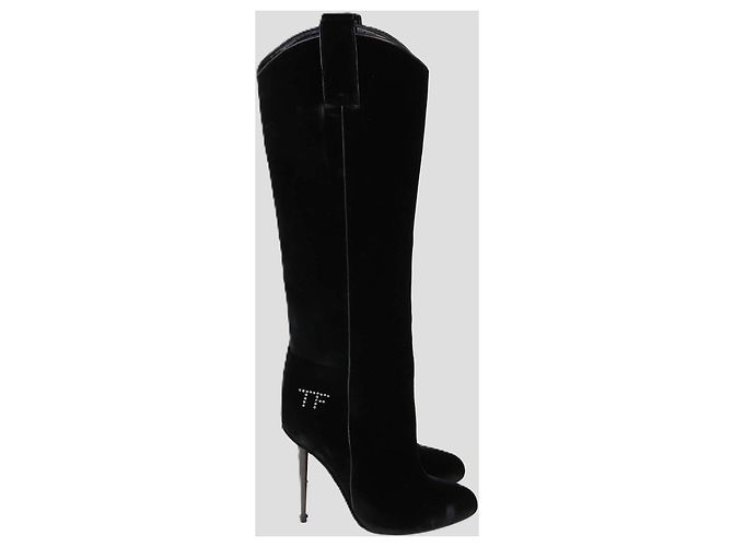 Botas altas Tom Ford de terciopelo negro con adornos TF Crystal - vista 3