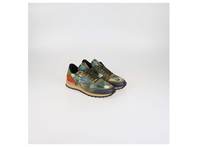Sneakers Rockrunner Valentino in pelle dipinta multicolore e camoscio - vista 2