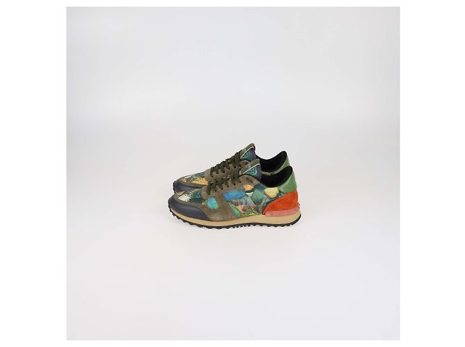 Sneakers Rockrunner Valentino in pelle dipinta multicolore e camoscio - vista 4