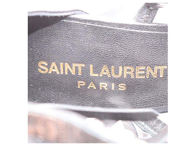Sandali T-Strap Saint Laurent in pelle nera con borchie e frange Nero - vista 6