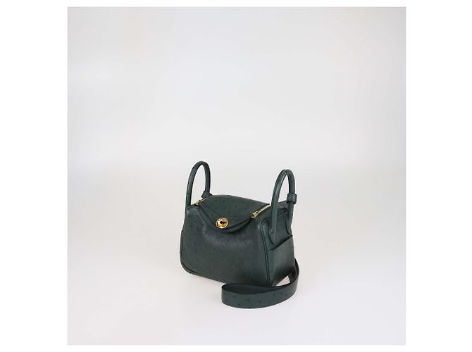 Hermès Borsa Mini Lndy Hermes in struzzo Vert Cypress - vista 2