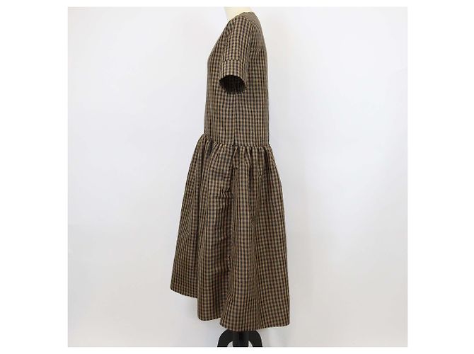 Vestido largo de poliéster a cuadros plisados marrón Ganni Castaño - vista 2