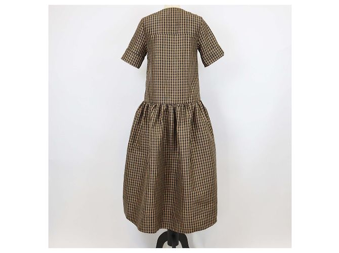 Vestido largo de poliéster a cuadros plisados marrón Ganni Castaño - vista 3