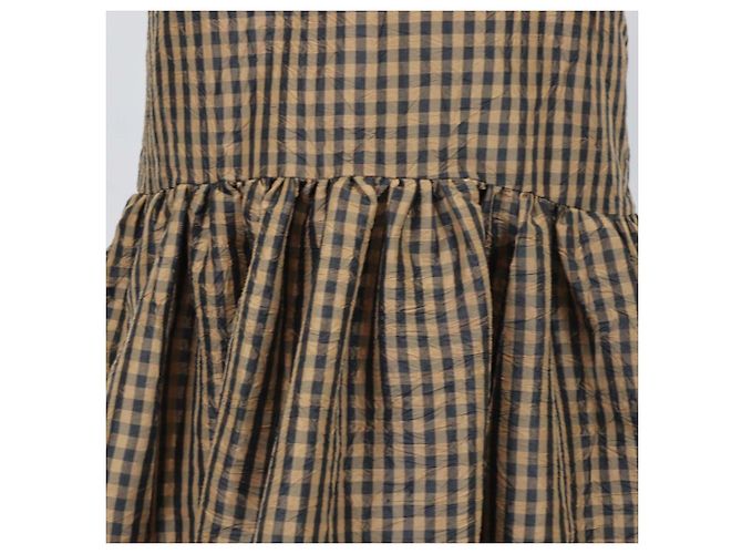 Vestido largo de poliéster a cuadros plisados marrón Ganni Castaño - vista 4