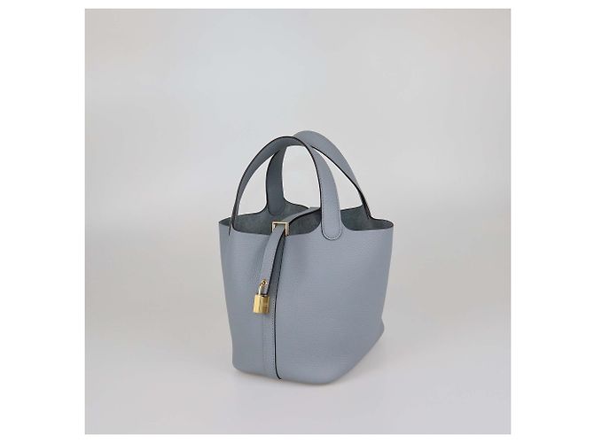 Hermès Borsa Hermes Picotin Lock 18 in pelle Clemence Gris Pantin - vista 2