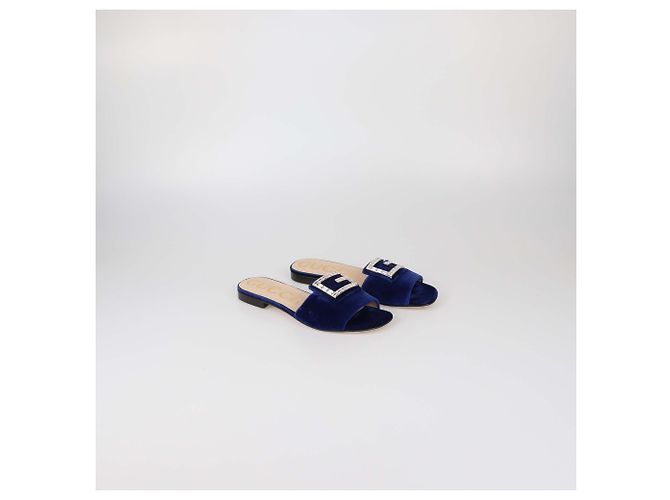 Sandali slide Madelyn in velluto blu con gioielli Gucci - vista 2