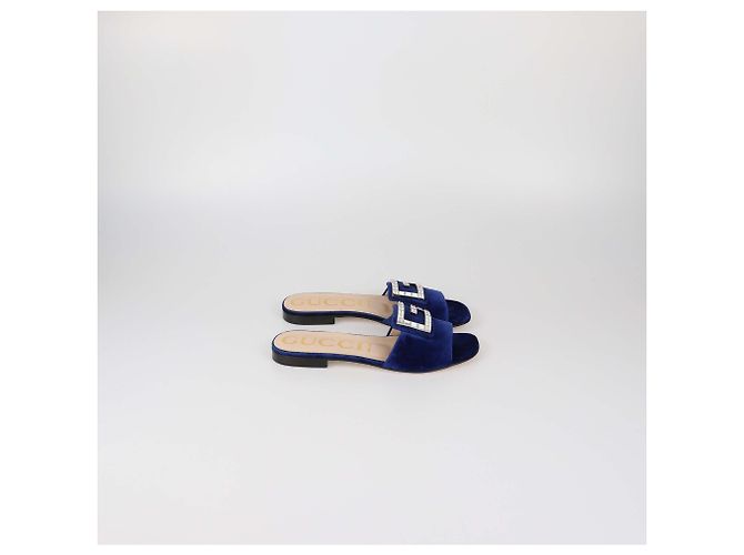 Sandali slide Madelyn in velluto blu con gioielli Gucci - vista 3