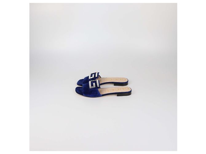 Sandali slide Madelyn in velluto blu con gioielli Gucci - vista 4