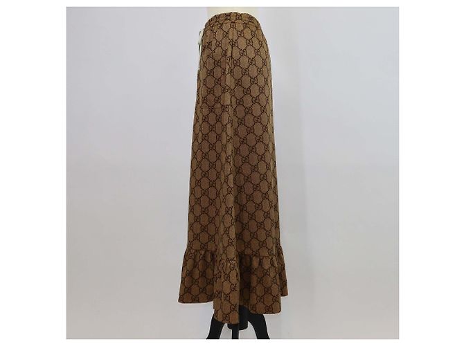 Falda midi Gucci de jersey GG marrón con dobladillo volantes Castaño - vista 2