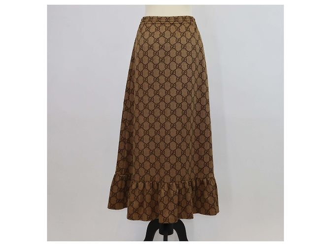 Falda midi Gucci de jersey GG marrón con dobladillo volantes Castaño - vista 3