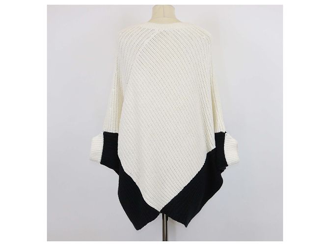 Maje Strick-Poncho Pullover Weiß/Schwarz - Ansicht 3