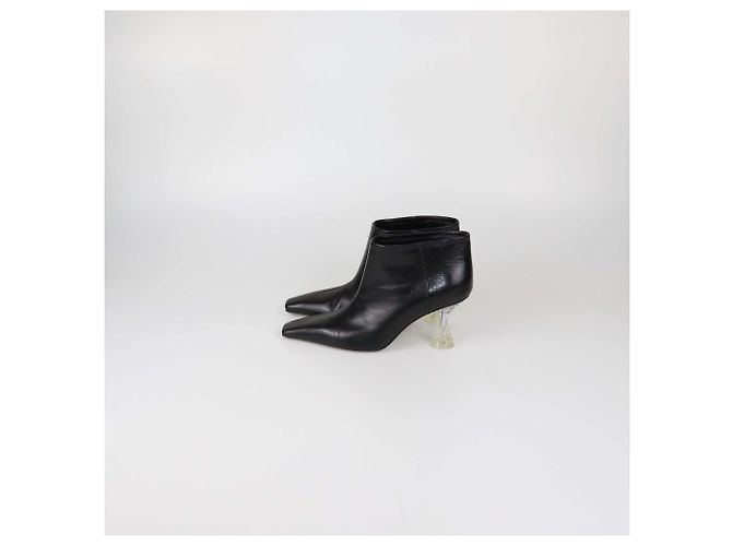 Céline Celine Black Leather Clear Spiked Heel Booties - view 4