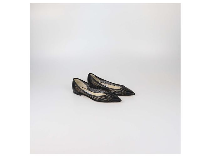 Jimmy Choo Ballerine a punta in nylon mesh nero e pelle - vista 2