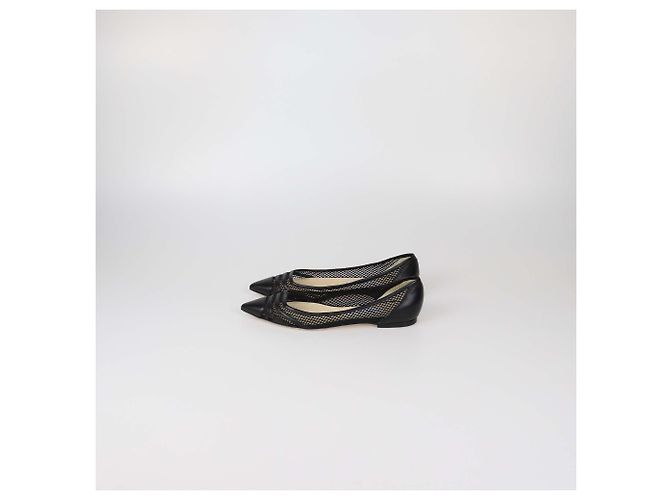 Jimmy Choo Ballerine a punta in nylon mesh nero e pelle - vista 4