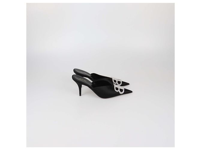 Mules BB Balenciaga in raso nero e cristalli - vista 3