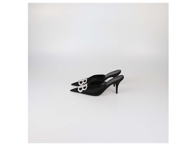 Mules BB Balenciaga in raso nero e cristalli - vista 4