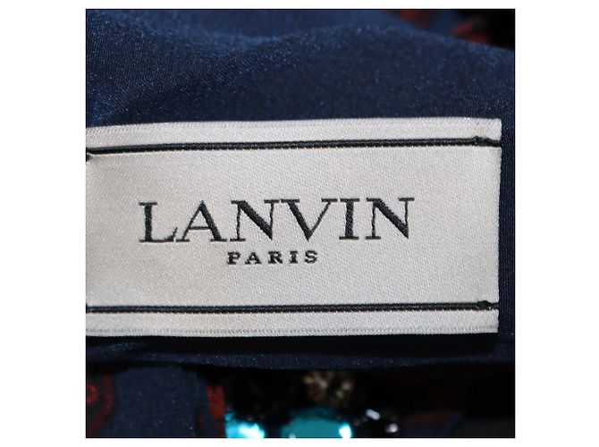 Sciarpa in seta Lanvin blu navy/rosso con decorazioni in cristallo - vista 5