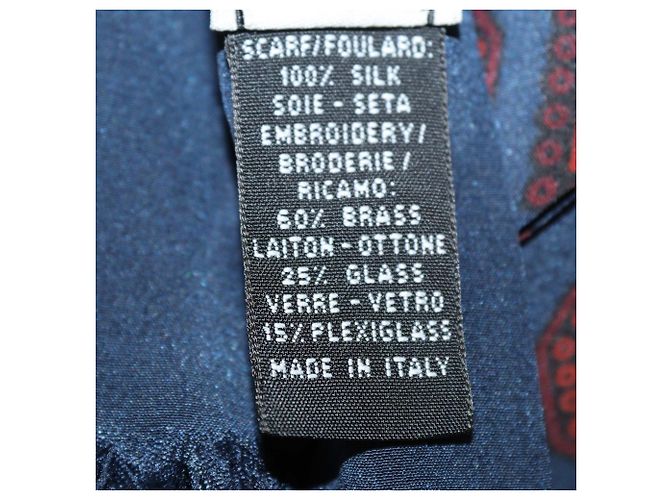 Sciarpa in seta Lanvin blu navy/rosso con decorazioni in cristallo - vista 6