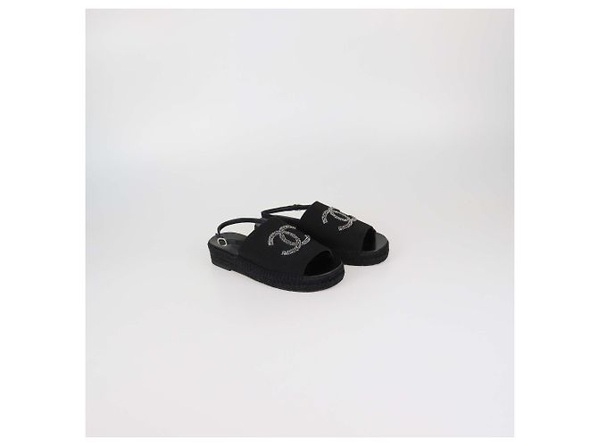 Sandali Espadrilles Slingback Chanel in tela nera con CC in cristallo Nero - vista 2