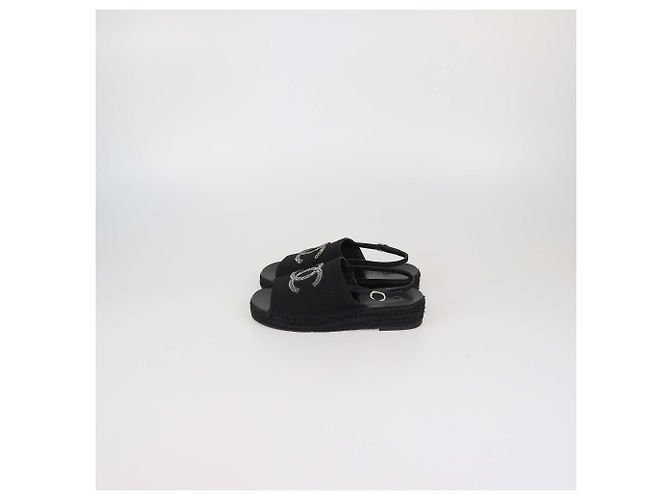Sandali Espadrilles Slingback Chanel in tela nera con CC in cristallo Nero - vista 4