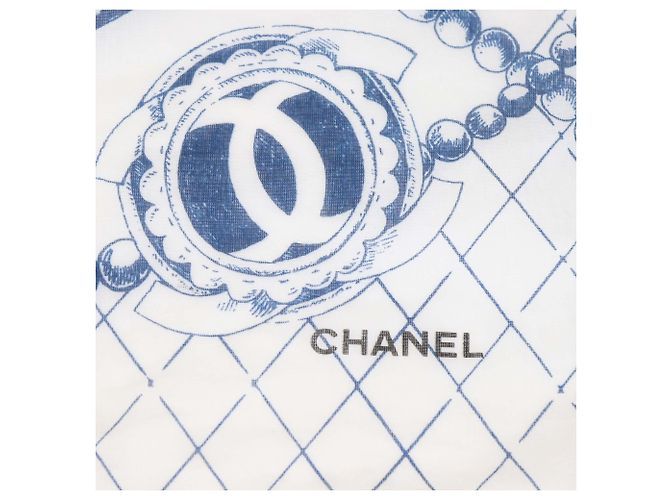 Pañuelo de seda Chanel con estampado Habana Cuba en algodón blanco/azul - vista 3