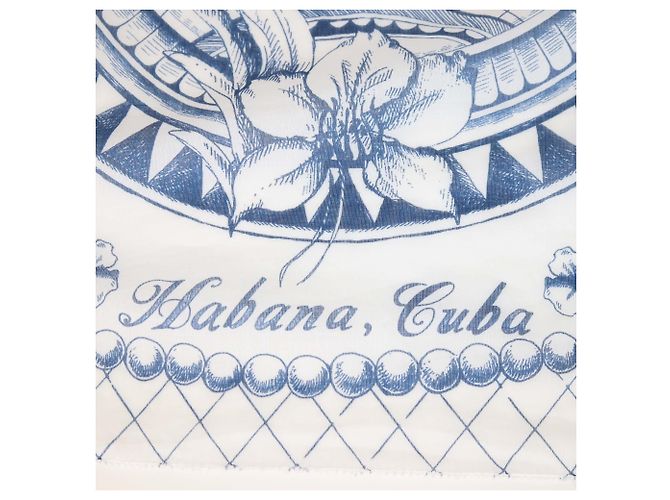 Pañuelo de seda Chanel con estampado Habana Cuba en algodón blanco/azul - vista 4