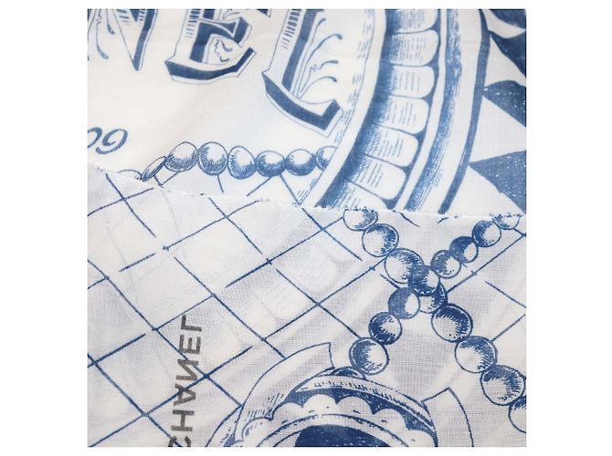 Pañuelo de seda Chanel con estampado Habana Cuba en algodón blanco/azul - vista 5