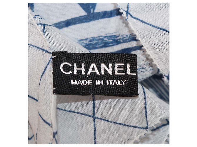 Pañuelo de seda Chanel con estampado Habana Cuba en algodón blanco/azul - vista 6
