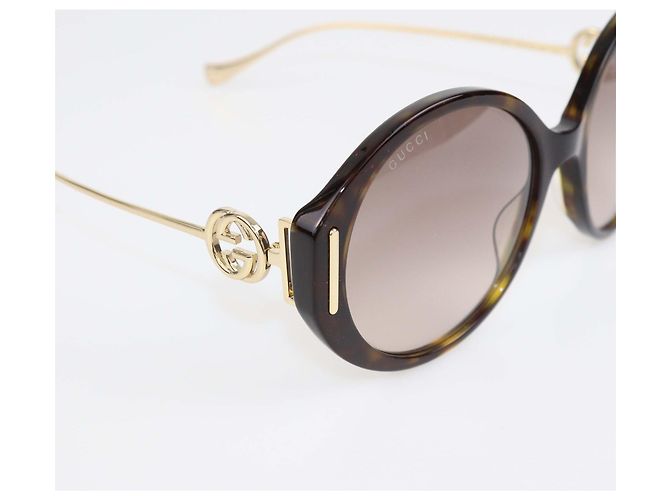 Gafas de sol redondas Gucci Brown Tortoise Gradient GG Castaño - vista 6