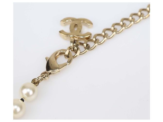 Collana lunga CC Chanel in metallo dorato, strass, perle sintetiche e lambskin - vista 4