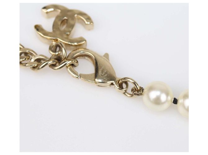 Collana lunga CC Chanel in metallo dorato, strass, perle sintetiche e lambskin - vista 5