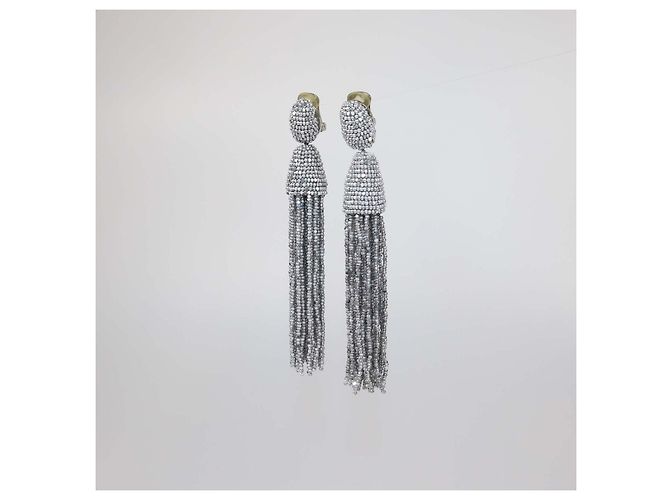 Orecchini a clip Oscar De La Renta Beaded Classic Short tassel Argento - vista 2