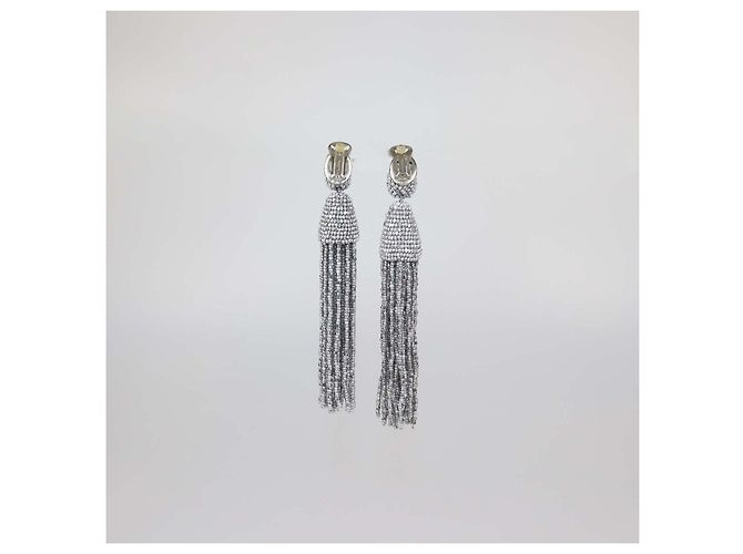 Orecchini a clip Oscar De La Renta Beaded Classic Short tassel Argento - vista 3