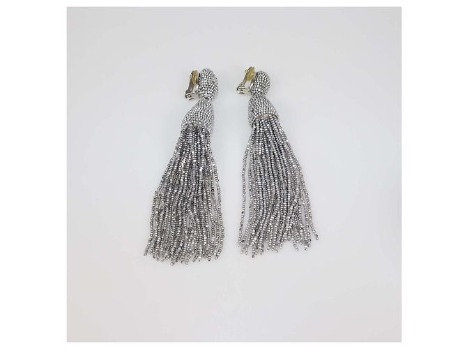 Orecchini a clip Oscar De La Renta Beaded Classic Short tassel Argento - vista 4