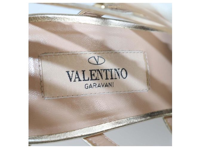 Sandali con tacco Rockstud Caged in pelle dorata Valentino D'oro - vista 6