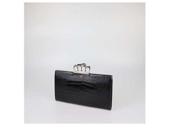 Clutch Alexander McQueen in pelle embossed croc nera con dettagli teschio Nero - vista 2