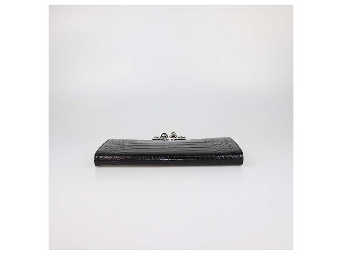 Clutch Alexander McQueen in pelle embossed croc nera con dettagli teschio Nero - vista 4