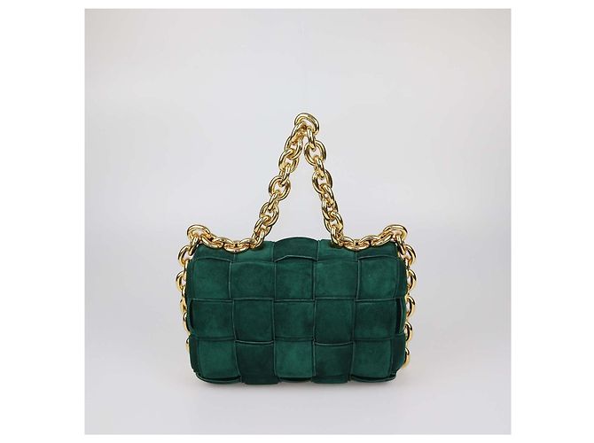 Bottega Veneta Green Intreccio Suede Padded Cassette Chain Bag Grün - Ansicht 3