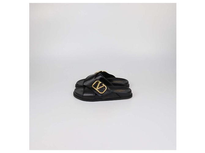 Sandali bassi VLogo in pelle nera Valentino Nero - vista 4