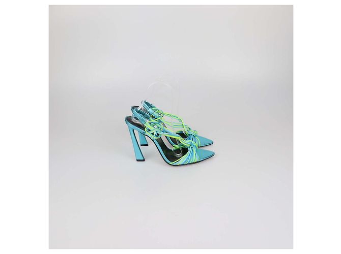 Sandali Slingback Gippy in gomma Cerulean/Giallo Fluo Saint Laurent Verde - vista 3