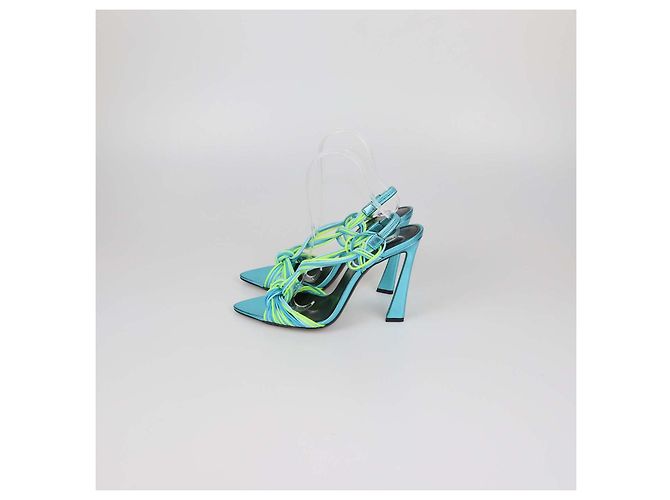 Sandali Slingback Gippy in gomma Cerulean/Giallo Fluo Saint Laurent Verde - vista 4