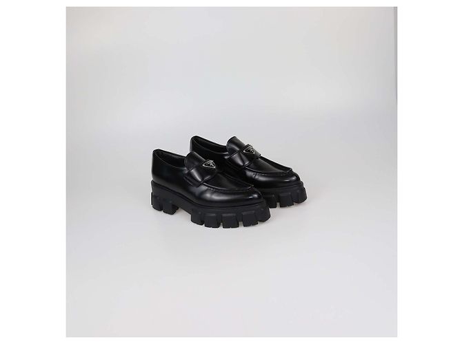 Mocassini platform Monolith Prada in pelle spazzolata nera Nero - vista 2
