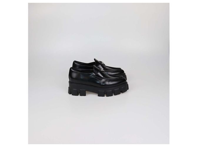 Mocassini platform Monolith Prada in pelle spazzolata nera Nero - vista 3