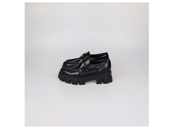 Mocassini platform Monolith Prada in pelle spazzolata nera Nero - vista 4