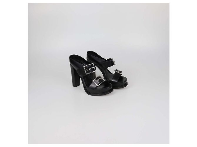 Sandali platform Alexander McQueen in pelle nera con doppia fibbia Nero - vista 2