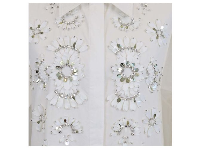 Camicia a maniche lunghe Valentino in cotone bianco ricamata e decorata - vista 4