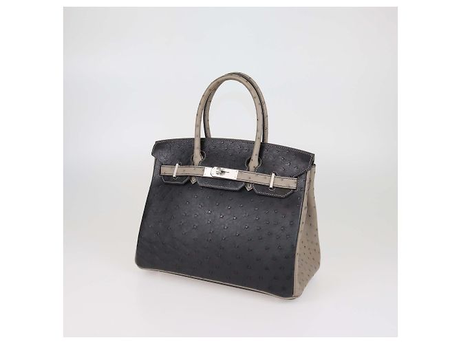 Hermès Borsa Birkin 30 Hermes Struzzo Black/Gris Agate Palladium Spazzolato Special Order Nero - vista 2