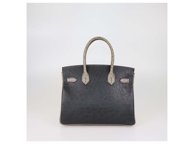 Hermès Borsa Birkin 30 Hermes Struzzo Black/Gris Agate Palladium Spazzolato Special Order Nero - vista 3